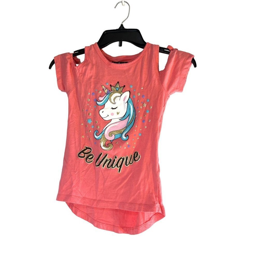 Just 2 Cute Girls Short Sleeve Cold Shoulder Hi-Lo Hem Tee Pink Size 7/8